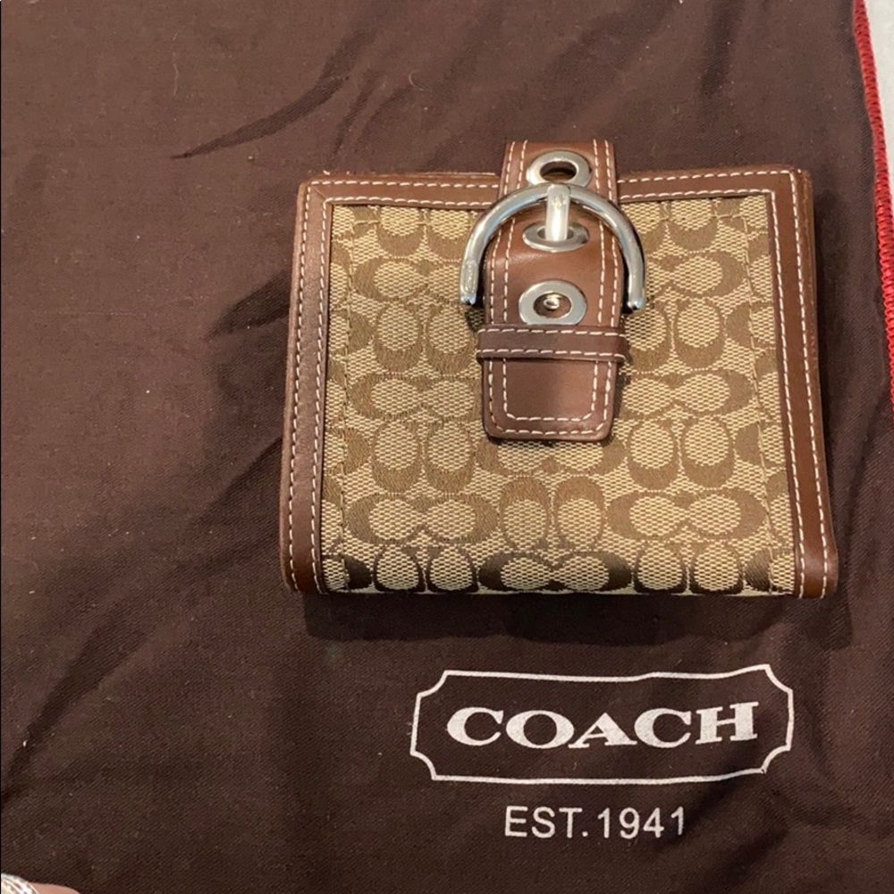 Coach brown monogram buckle wallet